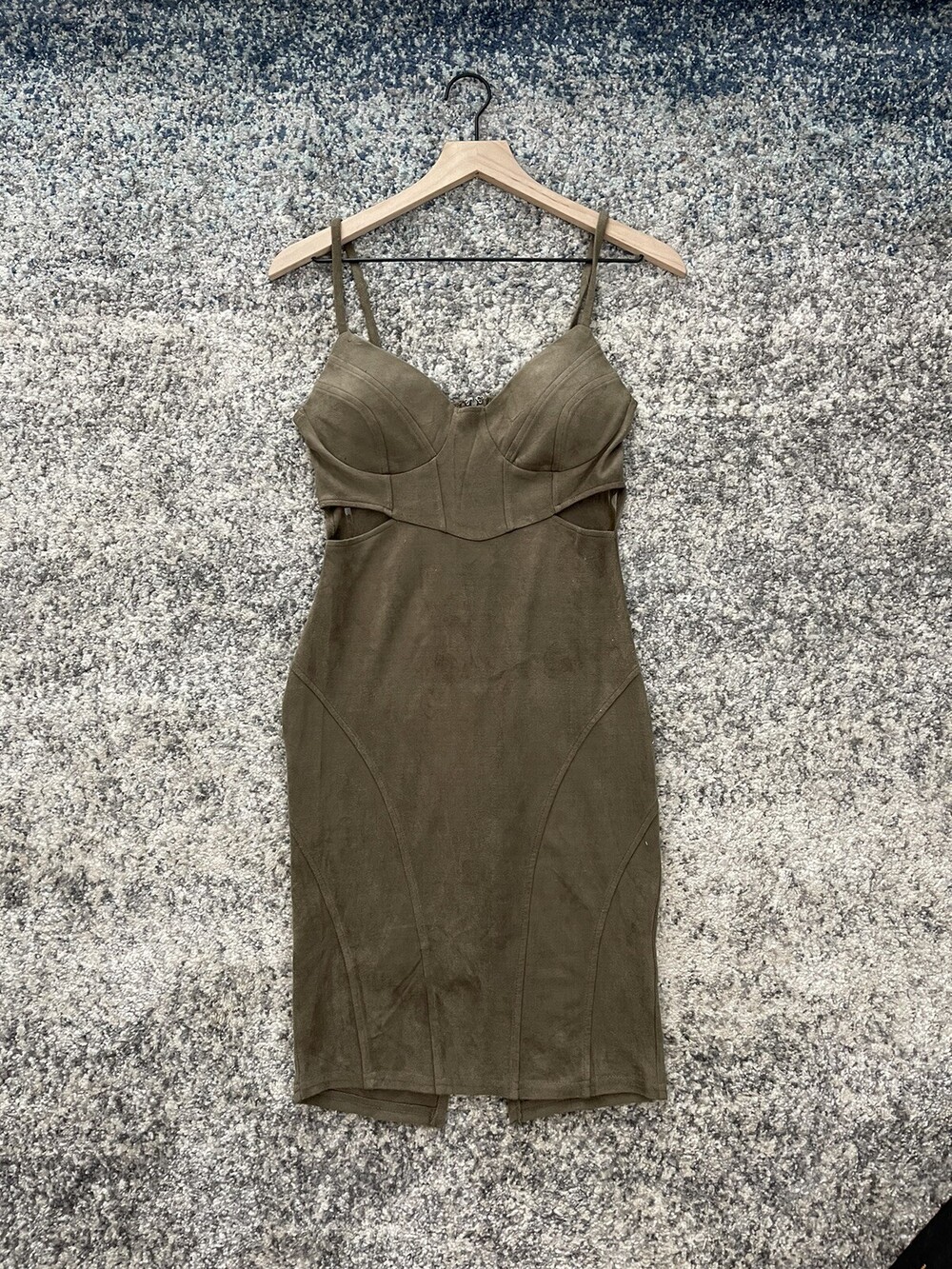 Windsor Glam Dress New With Tags Size Small Faux Suede Mini Olive Green